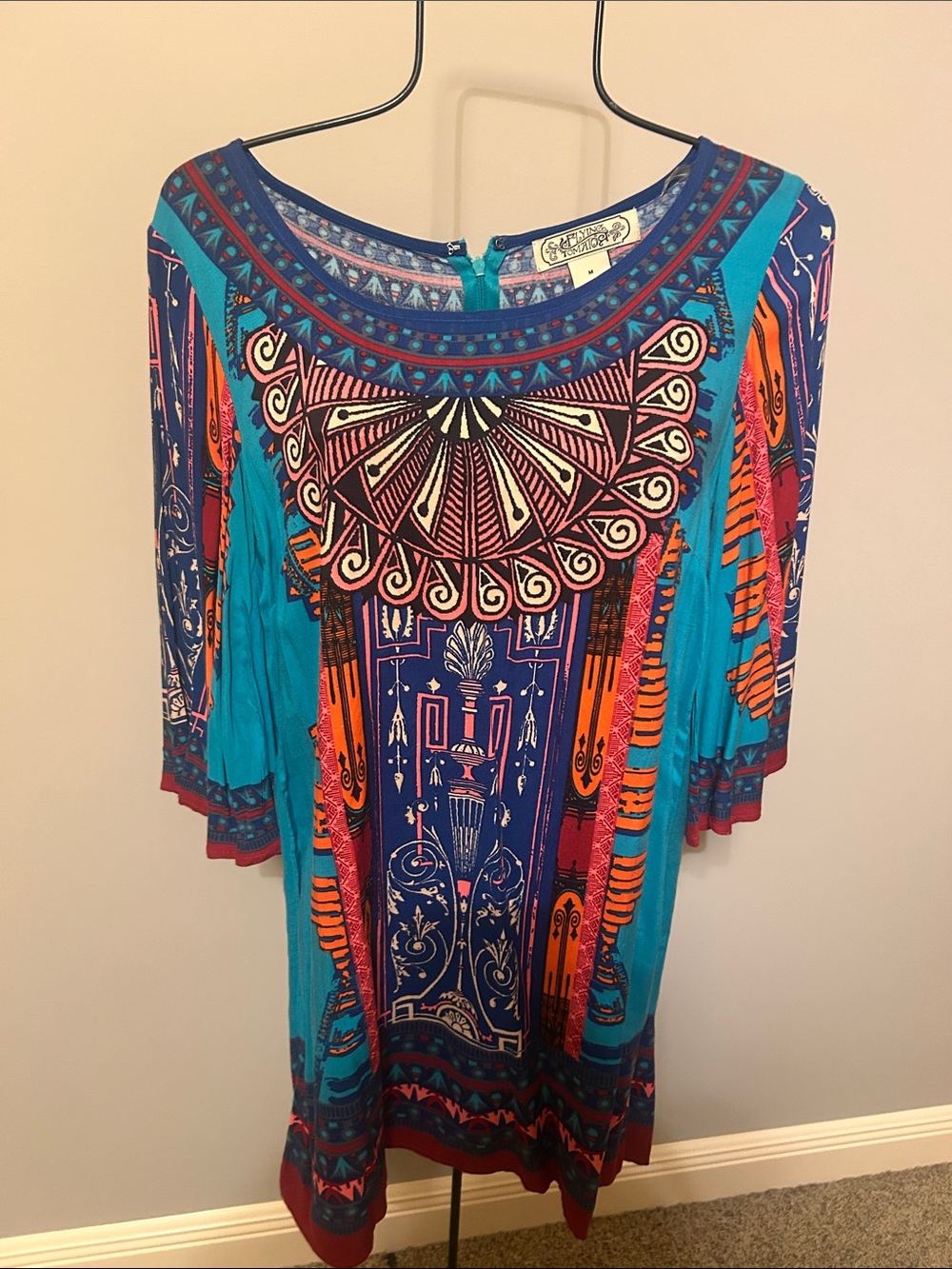 Flying Tomato Turquoise, Navy & Orange Boho Long Sleeve Dress